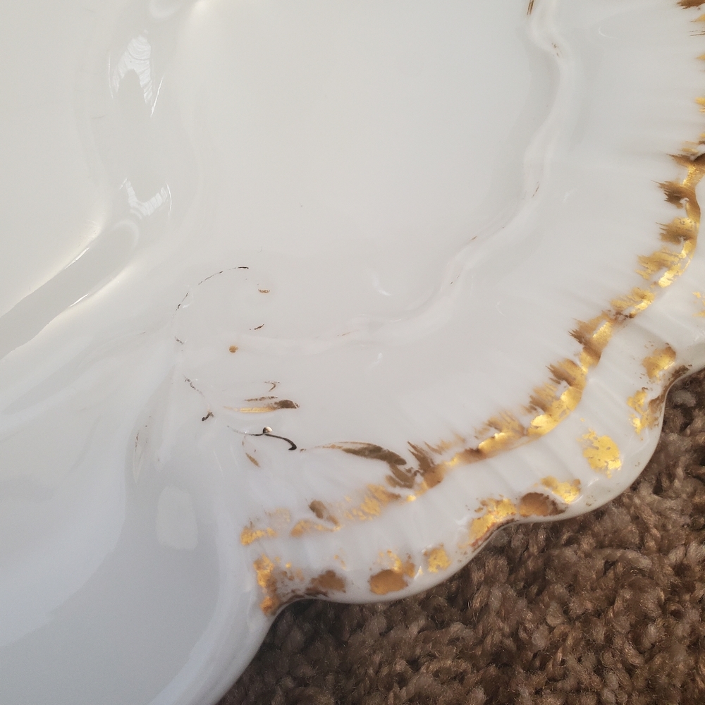 Haviland Co Limoges France White oval Scalloped Serving Platter gold Junor tray - Picture 9 of 12